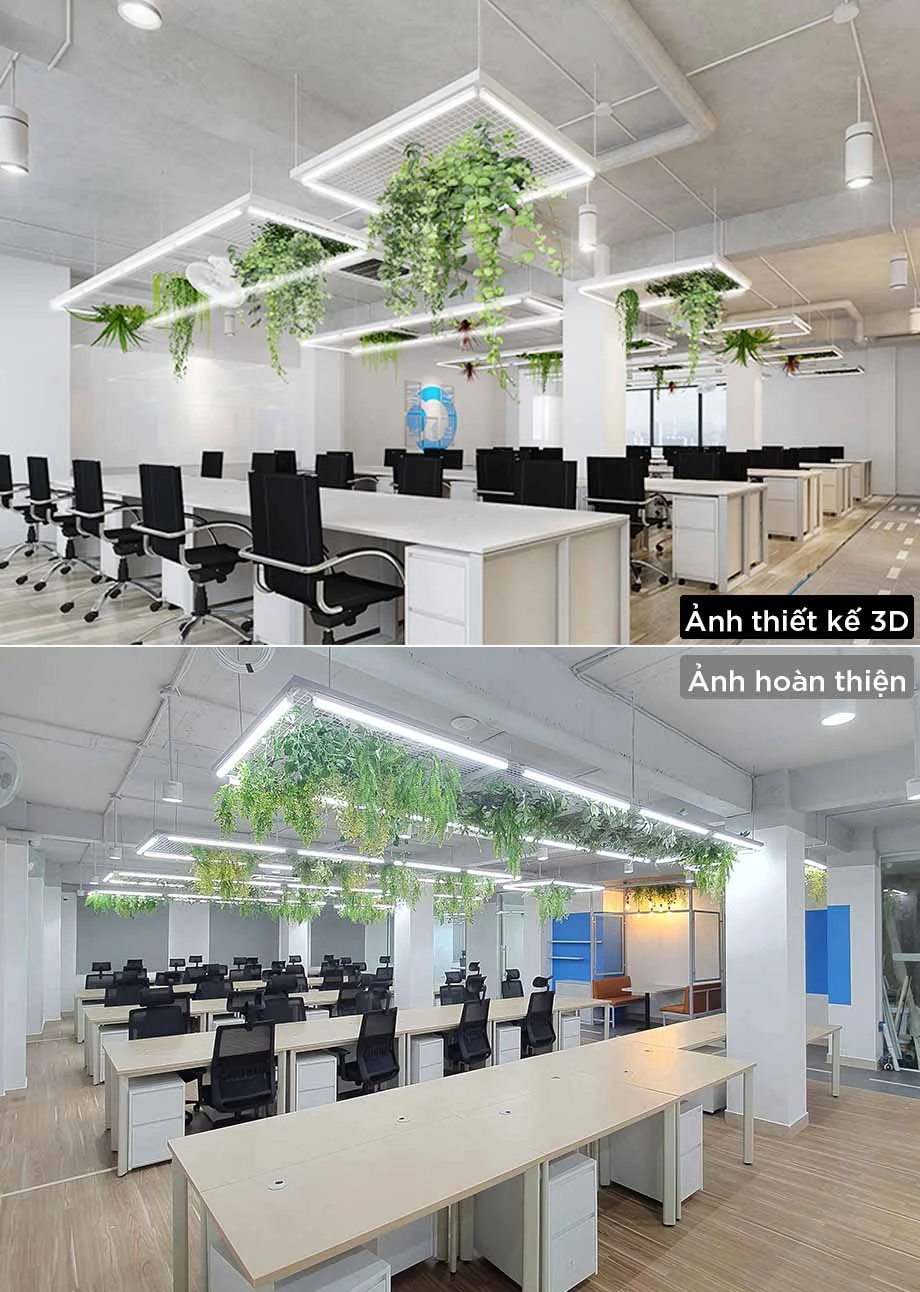 Thi công nội thất văn phòng Shopbase | Cây xanh ở khắp nơi tạo văn phòng thân thiện