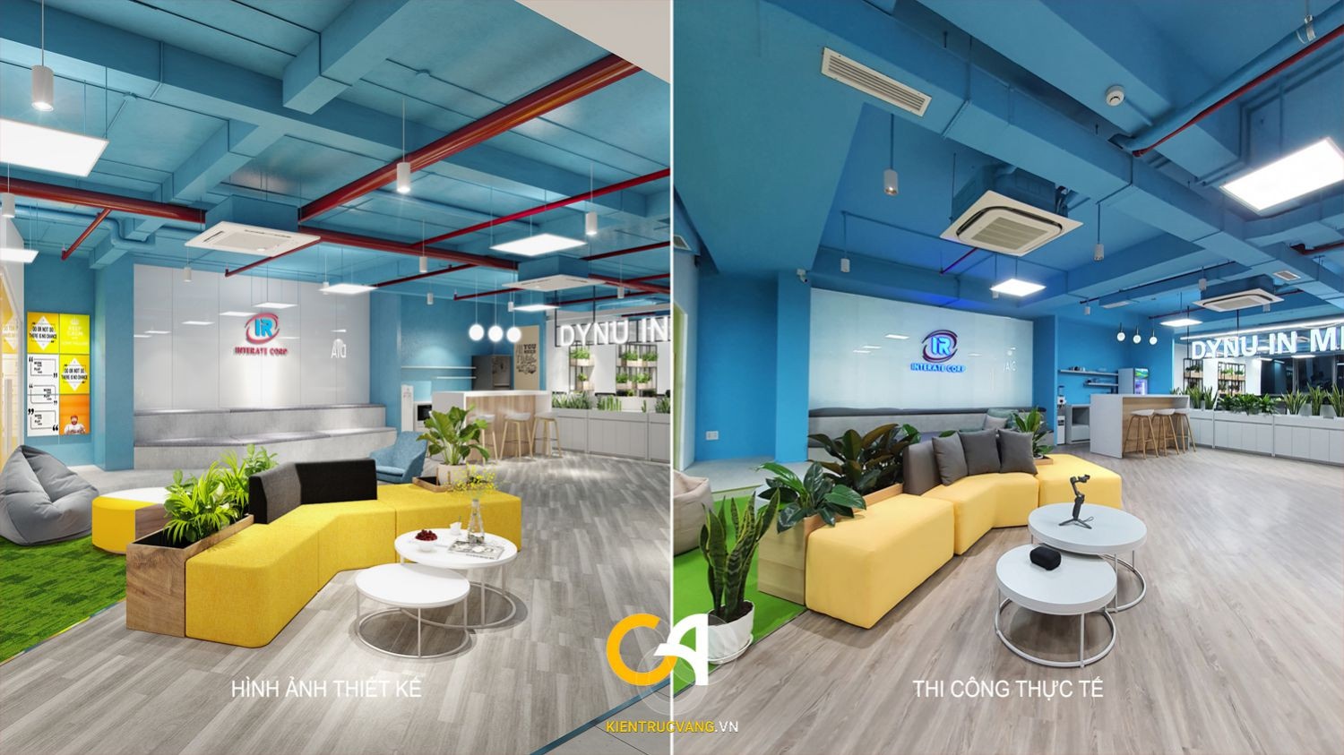 Thiết kế nội thất văn phòng so sánh 3D và thực tế